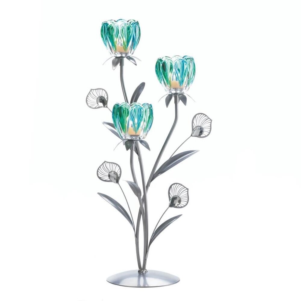 Accent Plus Triple Peacock Bloom Candleholder